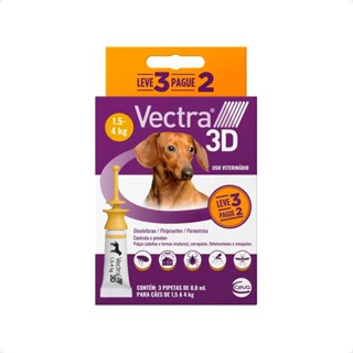 Vectra 3D 0,8ml Antipulgas e Carrapatos Ceva para Cães de 1,5 a 4Kg - Leve 3 Pague 2