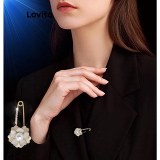 Lovito Elegantes Flores Florais Pérolas Broches De Strass Para Mulheres LFA08168 (Ouro)