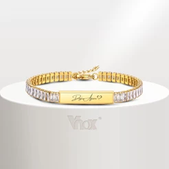 Vnox Zircon Pulseira De Tênis Cúbico Sem Engrave Para Menina Feminina , 18K Gold Name ID Aço Inoxidável Corrente Jóias Presente