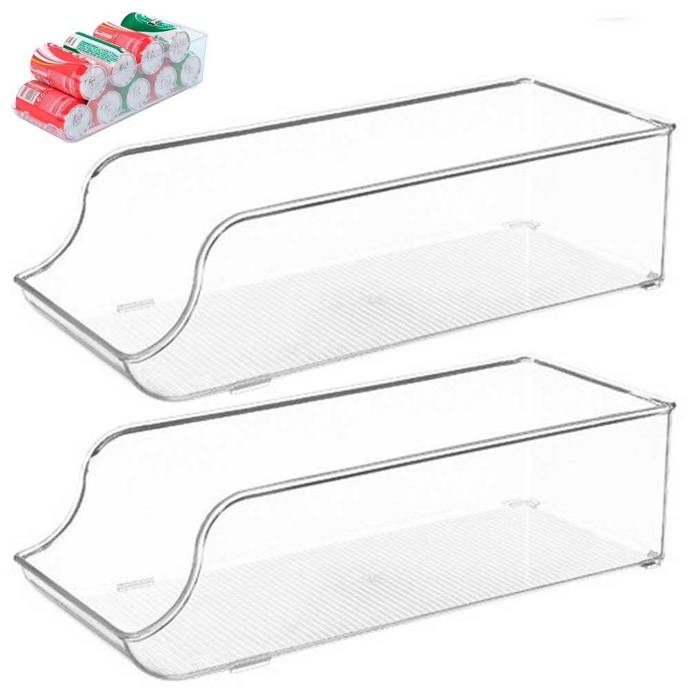 Kit organizador suporte acrilico porta latas geladeira cozinha prateleira despensa