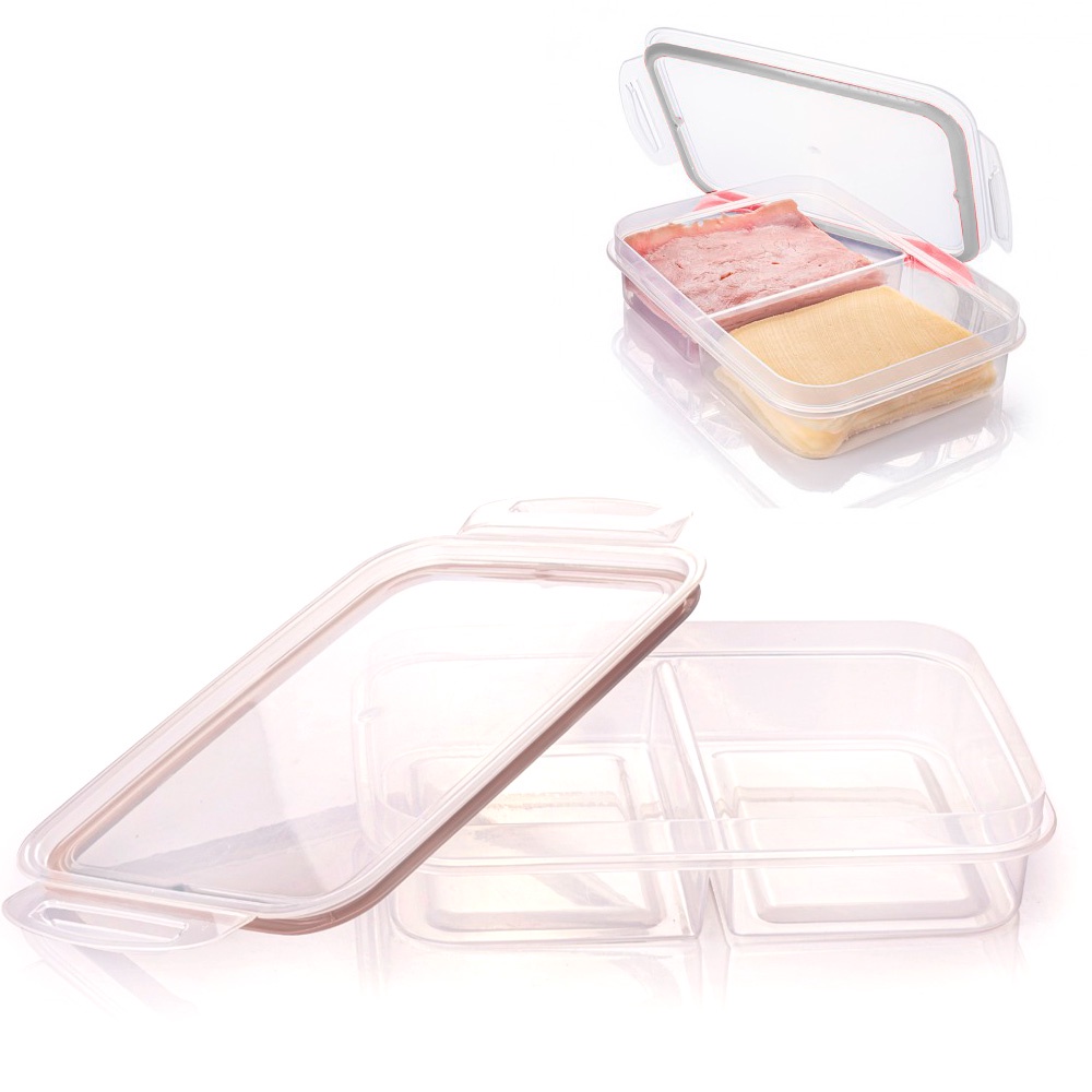 Pote para marmita lanche frutas vasilha para geladeira microondas porta frios hermético com 2 divisórias tampa transparete e travas tapoer cinza Plasútil