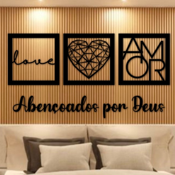 Quadros Decorativos Mdf Vazado Para Casa Quarto Sala Kit 3 Peças Decoração