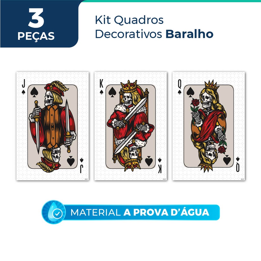 Kit Quadros Decorativos Cartas de Baralho Poker Quadro Baralho Caveira Crânios Vintage Para Sala Quarto