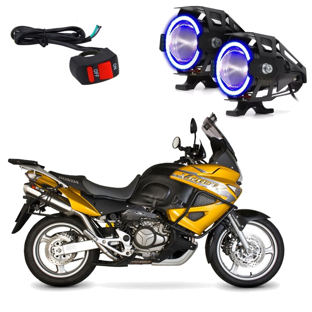 Par de Farol de Milha Angel Eye U7 Mini Azul para Moto Honda XL 1000V Varadero 2007 2008 2009 2010 ate 2022