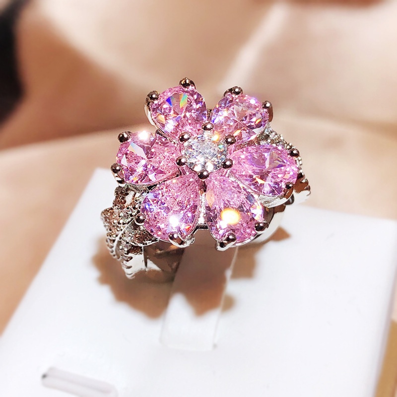 Detalhes do ♥ Original Luxo Venda a Quente Anel Coração de Cristal Rosa Anel Coração Feminino Romântico Doce Jóias