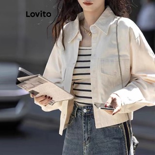 Lovito Casual Blusa Feminina Lisa com Bolso e Botão Frontal LNA29011 (Café/Damasco)