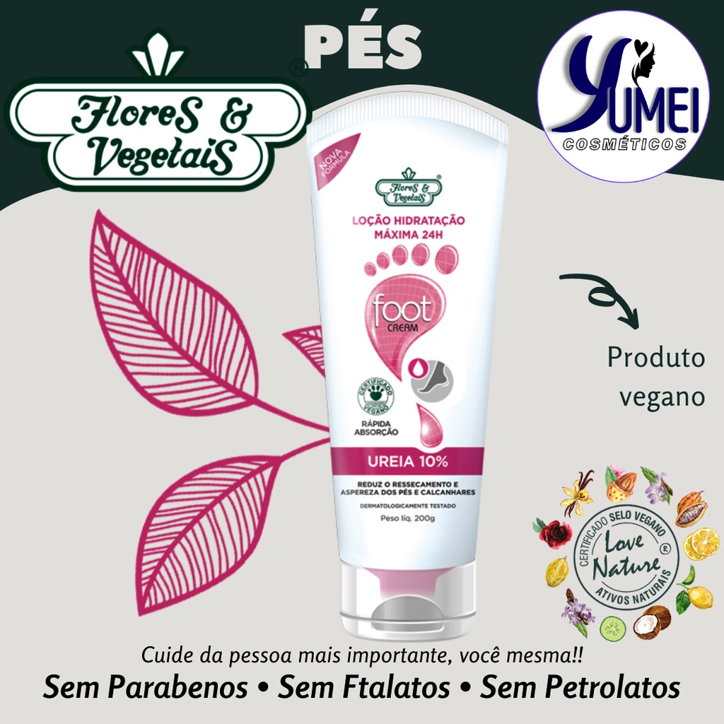Loção Hidratação Máxima Ureia 10% Pés Flores & Vegetais 200g em Oferta na Shopee