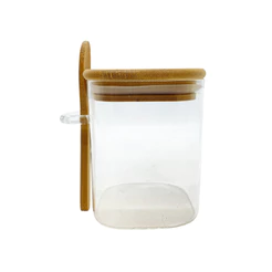 Pote de Vidro Hermético com Tampa e Colher de Bambu - 10,5x8cm - 400ml - 1 unidade - Rizzo