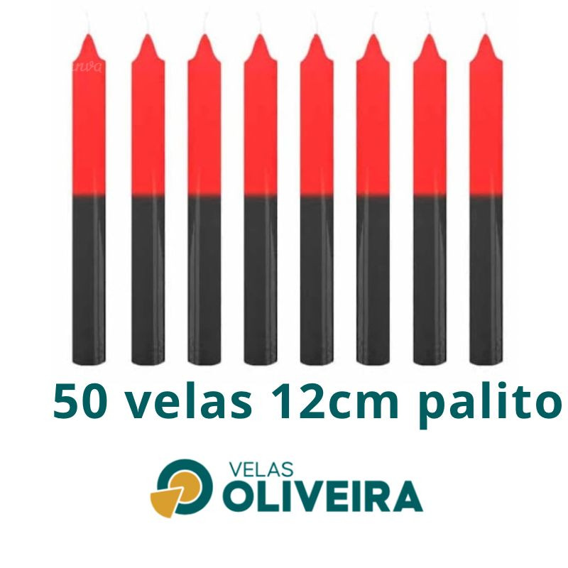 Vela Palito Bicolor Vermelha e Preta 50 Unidades 12cm 15,8 - (Por Kilo) 100% Parafina