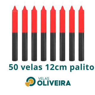 Vela Palito Bicolor Vermelha e Preta 50 Unidades 12cm 15,8 - (Por Kilo) 100% Parafina em Oferta na Shopee
