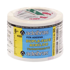 Fita dupla face PP 12mmx30m 430 adesivo acrílico com 6 rolos Adelbras