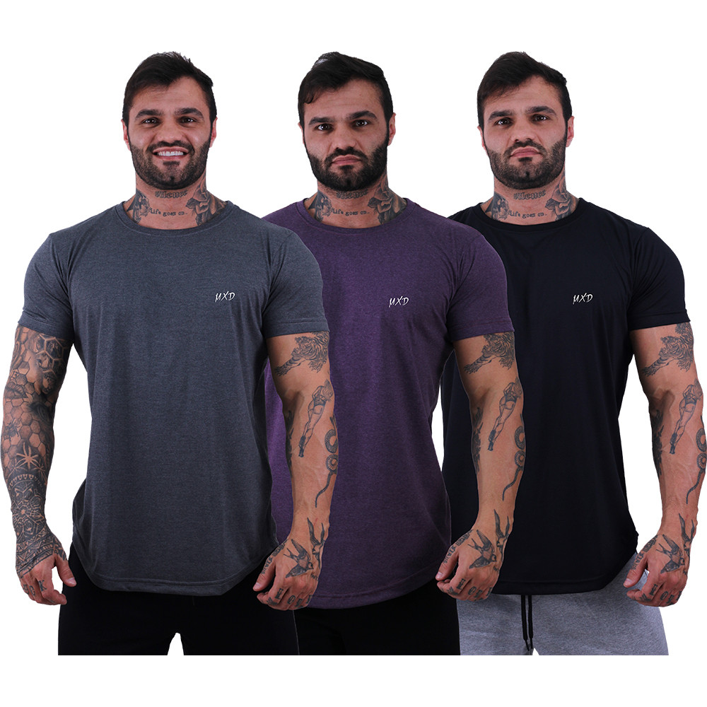 Kit 3 Camisetas Longline Masculina MXDConceito Estilo Básico Casual Academia Lazer Grife Minimalista