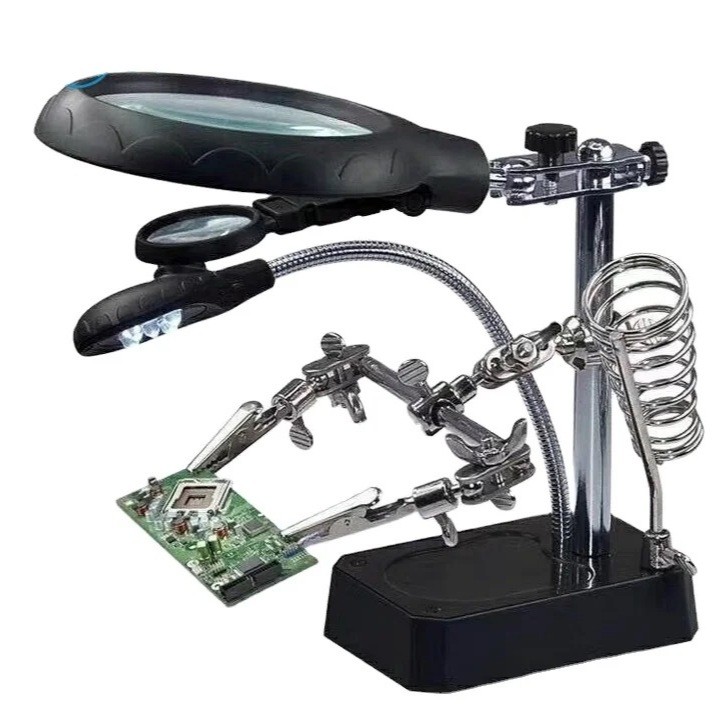 Suporte Para Reparo Placa Celular Ferro De Solda+ Lupa Led em Oferta na Shopee