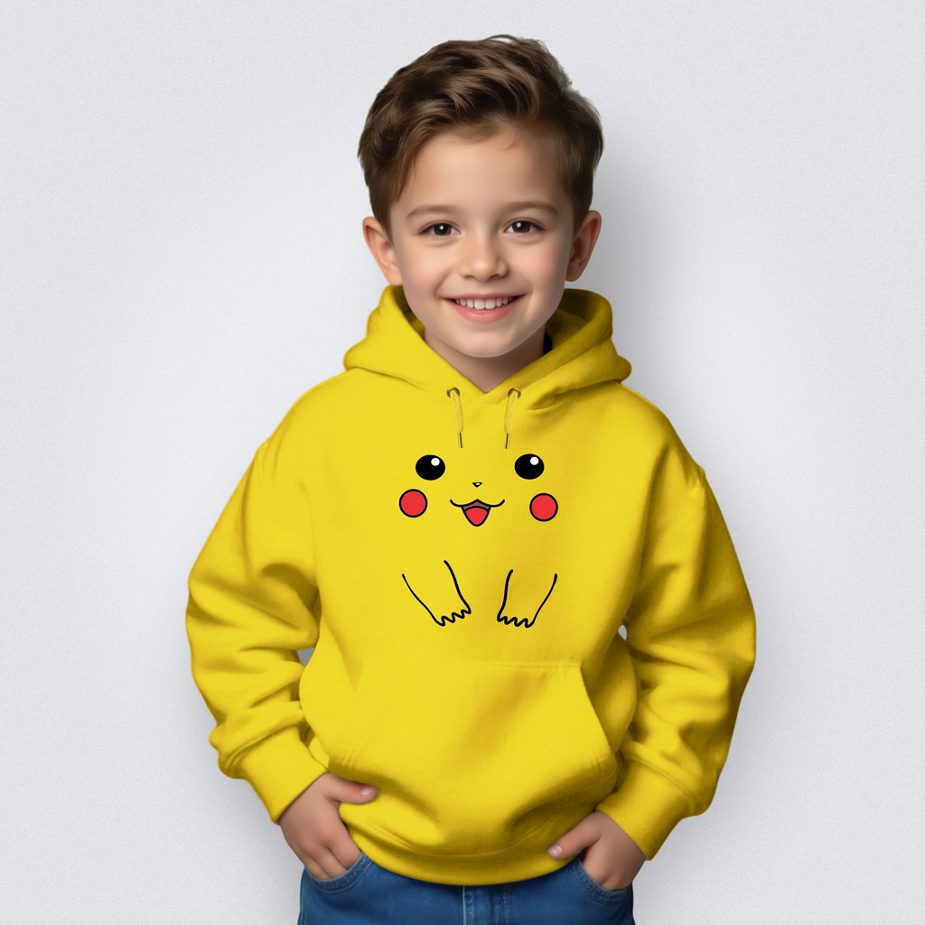 Moletom Infantil Poke-mon Unissex Gola Careca Canguru Com Capuz Kids Flanelado Direto da Fábrica