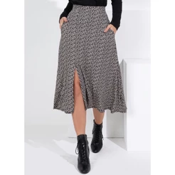 Saia Midi Com Bolsos E Fenda Preto Quintess