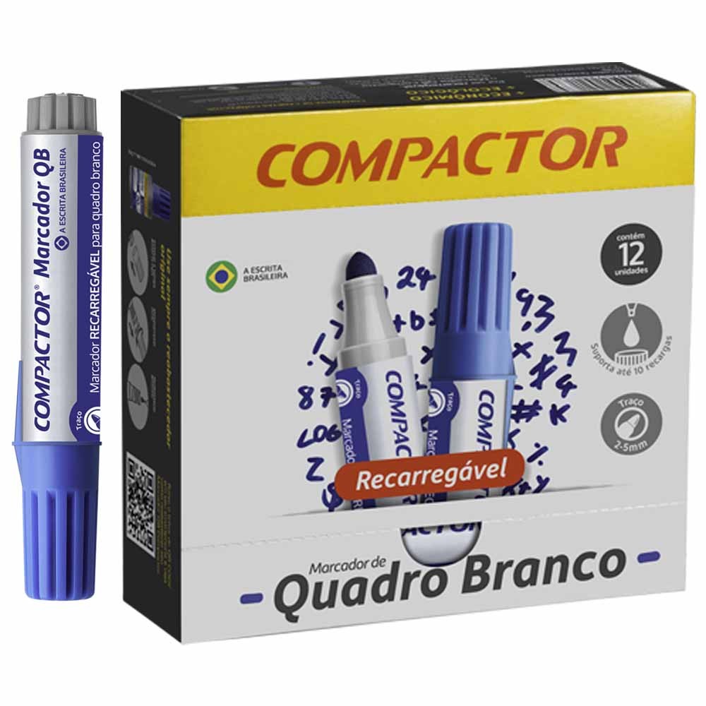 Pincel Marcador para Quadro Branco Recarregável Azul 0001 Compactor - 12UN em Oferta na Shopee