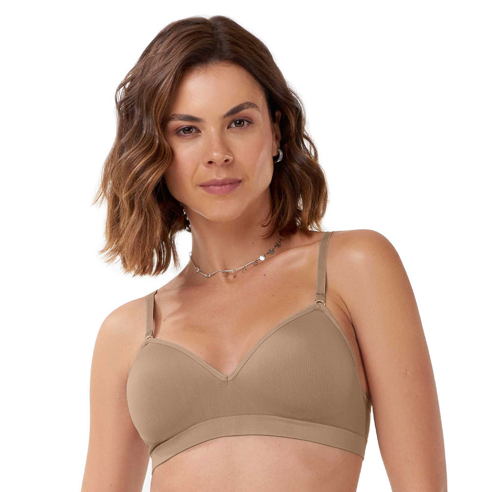 Sutiã Comfort Alças Finas e Reguláveis com Bojo sem Costura Bege em Oferta na Shopee