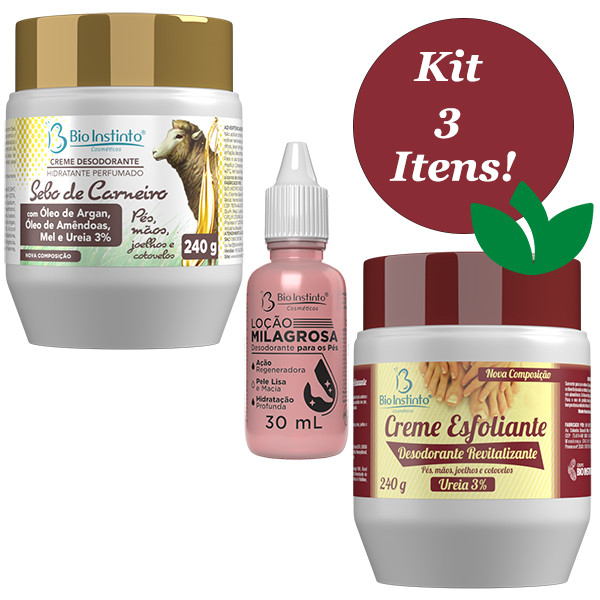 Kit 3 Itens (CREME ESFOLIANTE + CREME SEBO DE CARNEIRO + LOÇÃO MILAGROSA) BIO INSTINTO em Oferta na Shopee