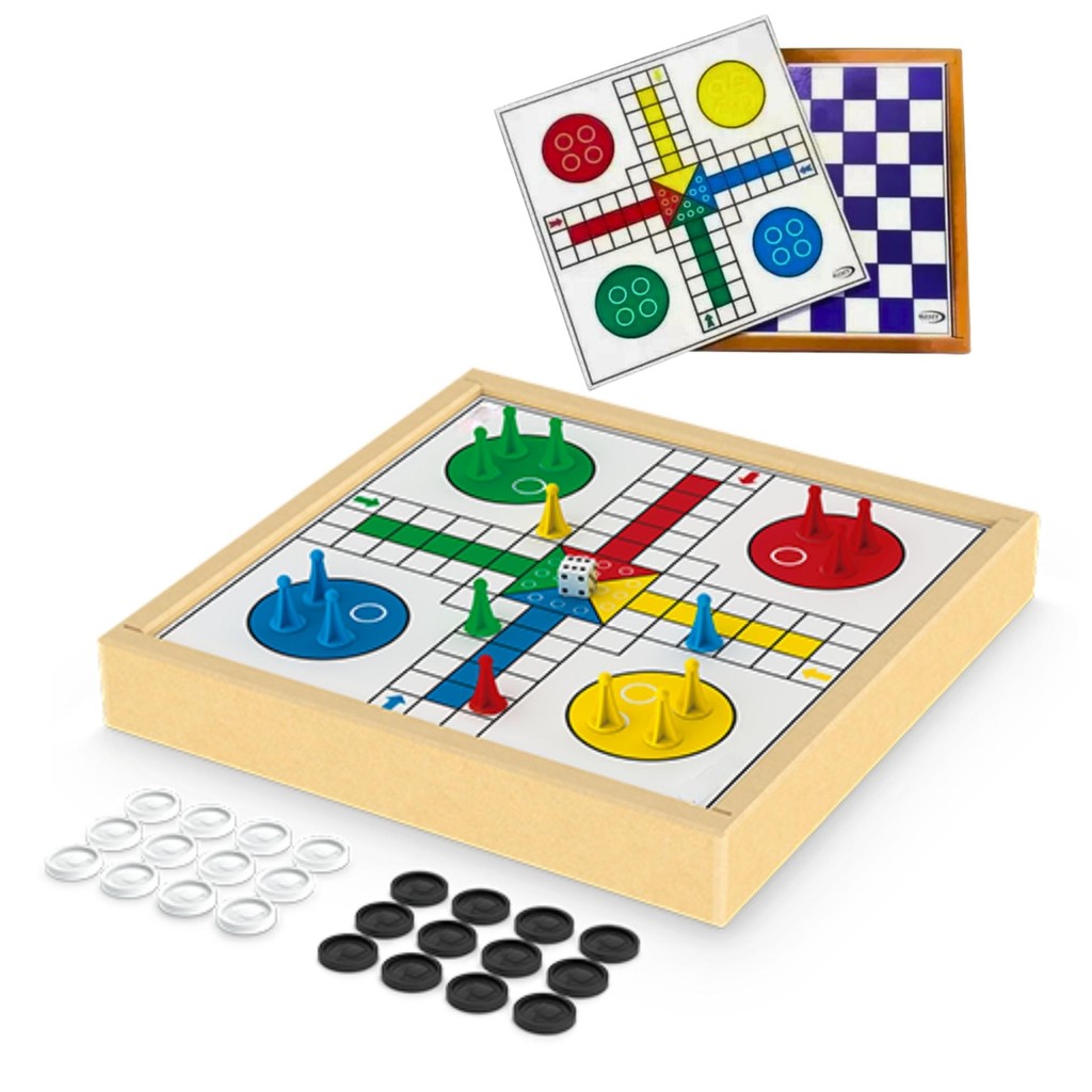 Jogo Dama e Ludo Madeira Tabuleiro Madeira 2 Em 1 Estojo MDF em Oferta na Shopee