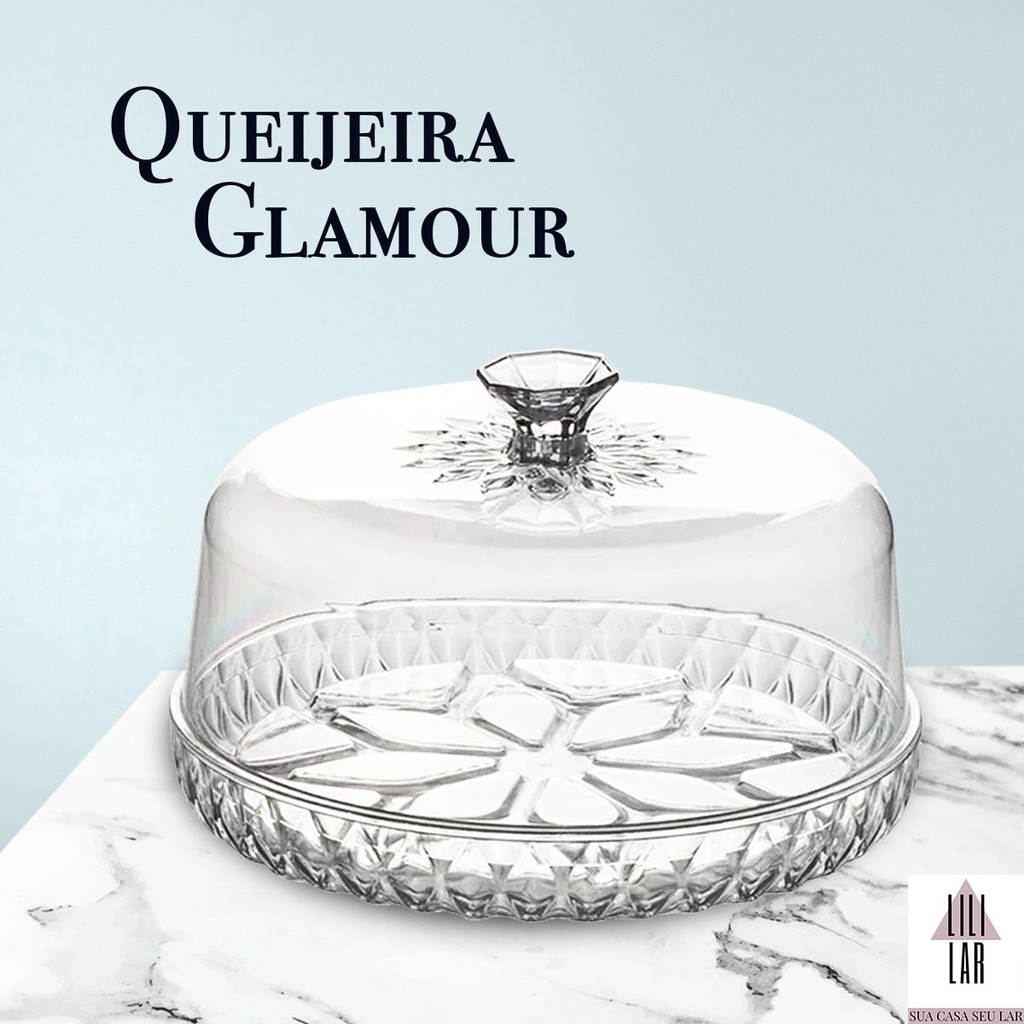 Queijeira Glamour Porta Queijo Linha Cristal com Tampa