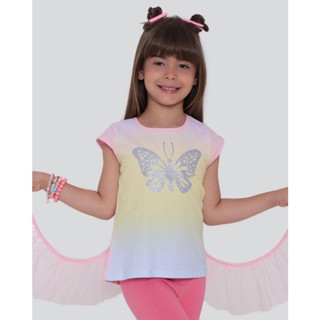 Blusa Infantil Borboleta Glitter Detalhe Asa Rosa Claro