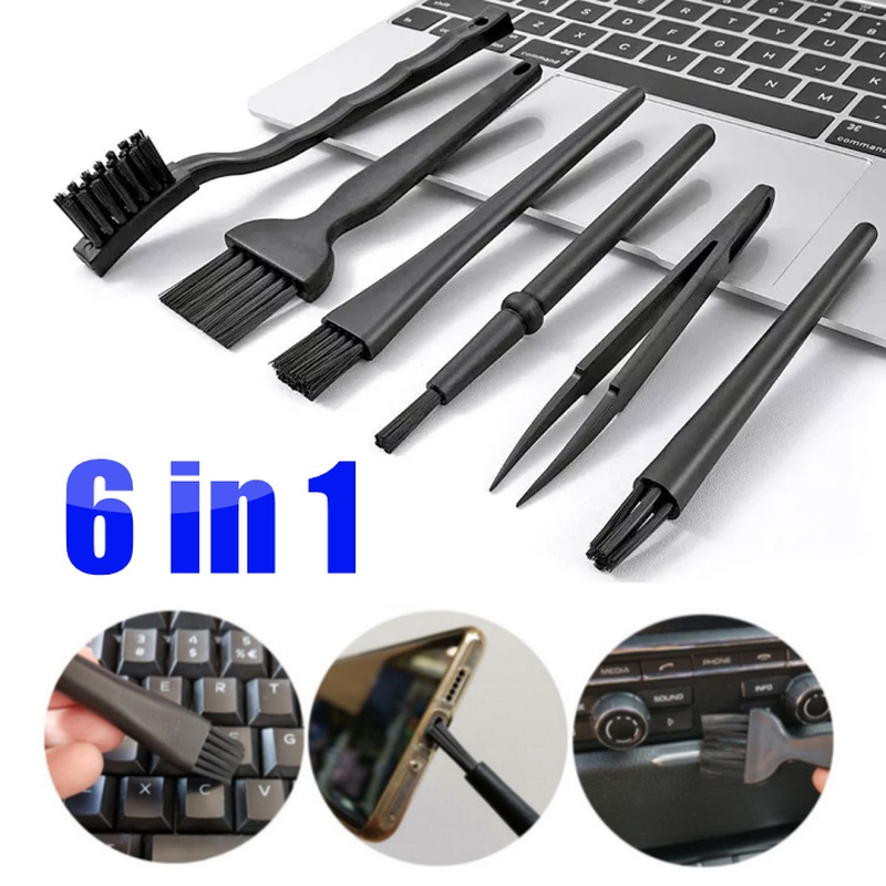 6 Em 1 Limpadores Portáteis De Computador/Kit De Escova De Teclado Anti-Estático/Limpeza De Interface De Laptop Telefônico/Ferramentas Doméstica/Conjunto De Escovas Preta