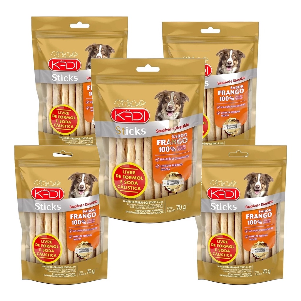 Pack com 5 Petiscos Osso Palito Cães Sticks Frango Kadi 70g em Oferta na Shopee