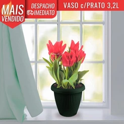 Vaso de Flor Plástico Médio c/Prato 3,2 Litros Moderno Decorativo