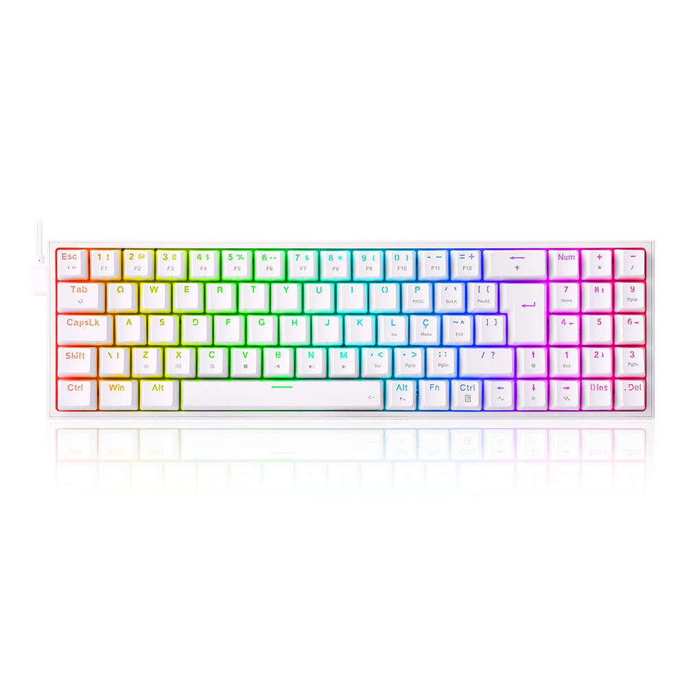 TECLADO MECANICO GAMER POLLUX RGB SWITCH BLUE REDRAGON K628-RGB-W BRANCO
