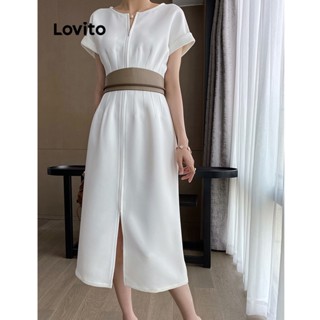 Lovito Elegante Vestido com Fendas para Mulheres LNE20153 (Branco)