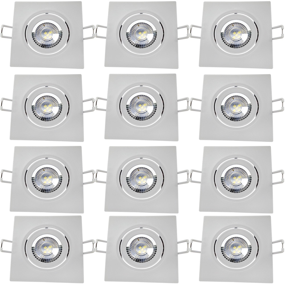12 Luminária de Gesso Teto Spot 5w Quadrado Embutir Luz Branca 6500K BV - Home & Living