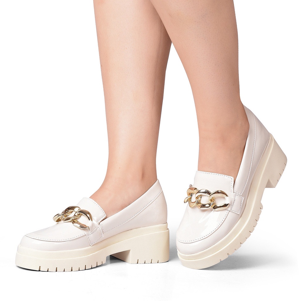 Mocassim  feminino Tratorado Oxford sapato corrente preto verniz confortavel