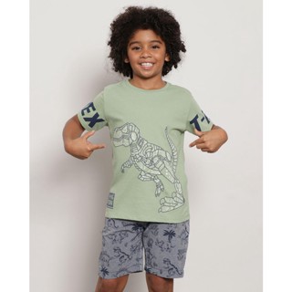 Camiseta Infantil Manga Curta Estampa de Dinossauro Verde
