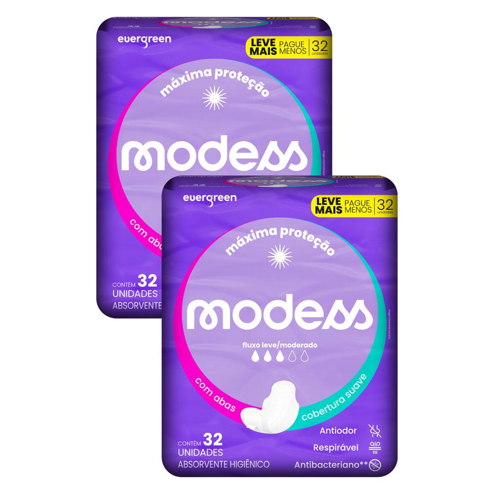 Kit 2 Absorventes Modess Malha Suave com Abas 32un cada em Oferta na Shopee