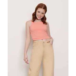 Blusa Cropped juvenil Alcinha Texturizada Laranja
