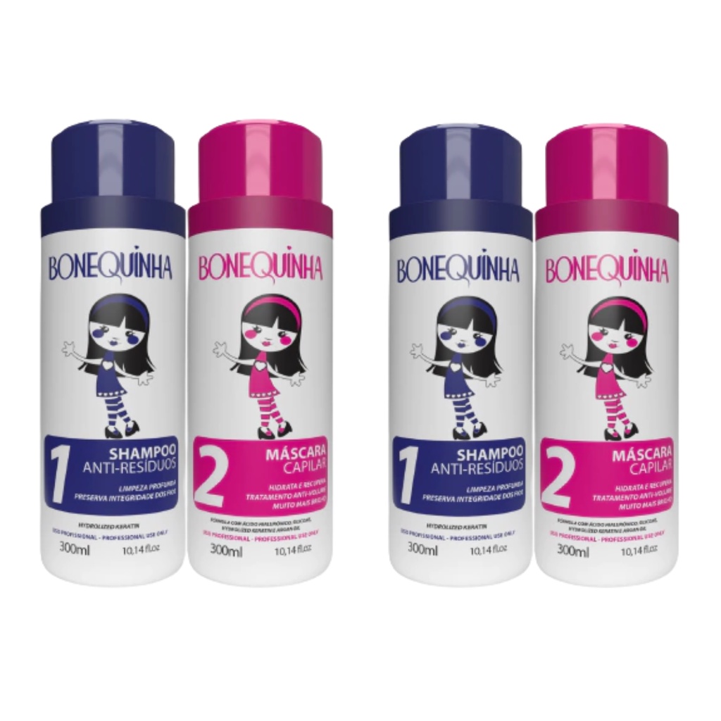 Kit Bonequinha Escandalosa 2 Shampoo e 2 Máscara 300ml Retirando Abrindo as Cutículas para Restaurar