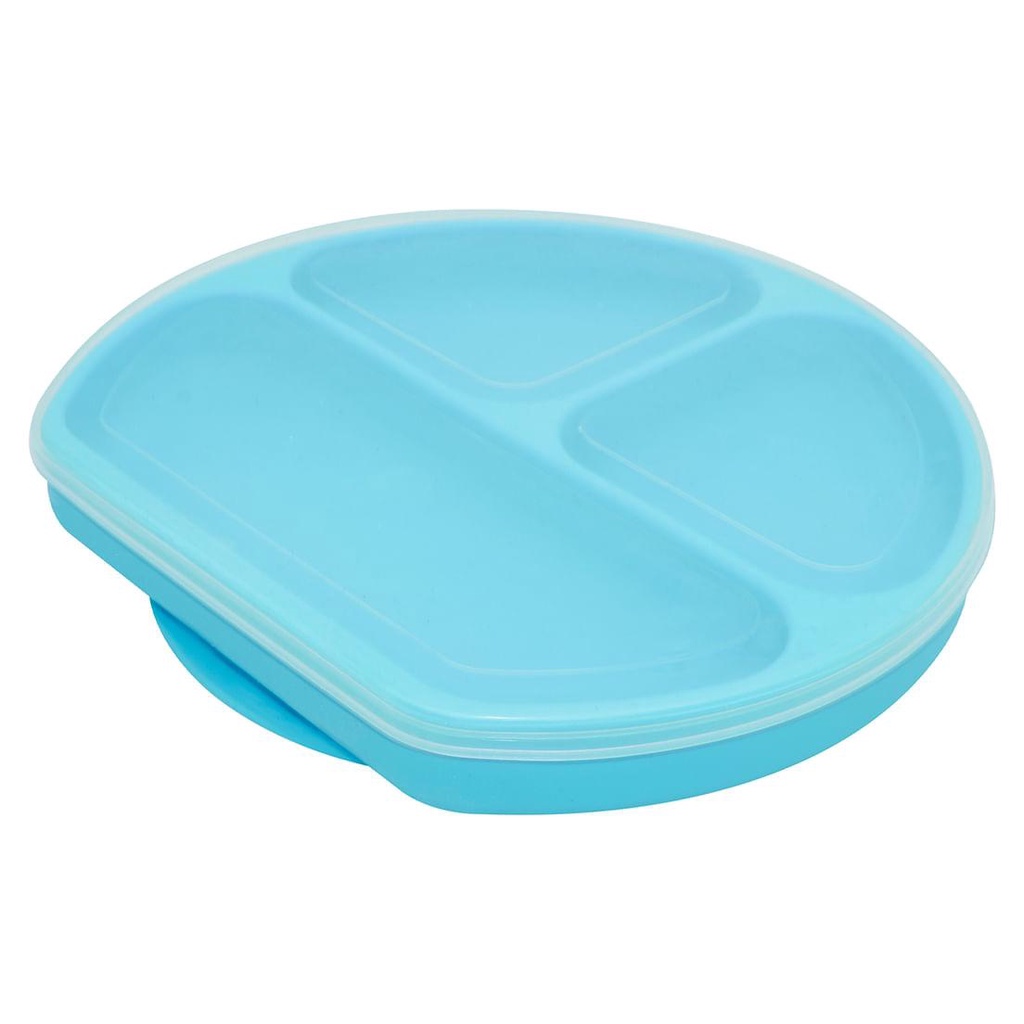 Prato De Silicone Com 3 Divisórias Com Base De Sucção E Tampa Blue - Oxford em Oferta na Shopee