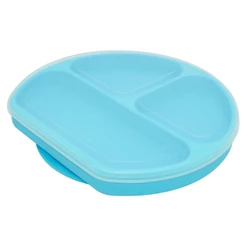 Prato De Silicone Com 3 Divisórias Com Base De Sucção E Tampa Blue - Oxford