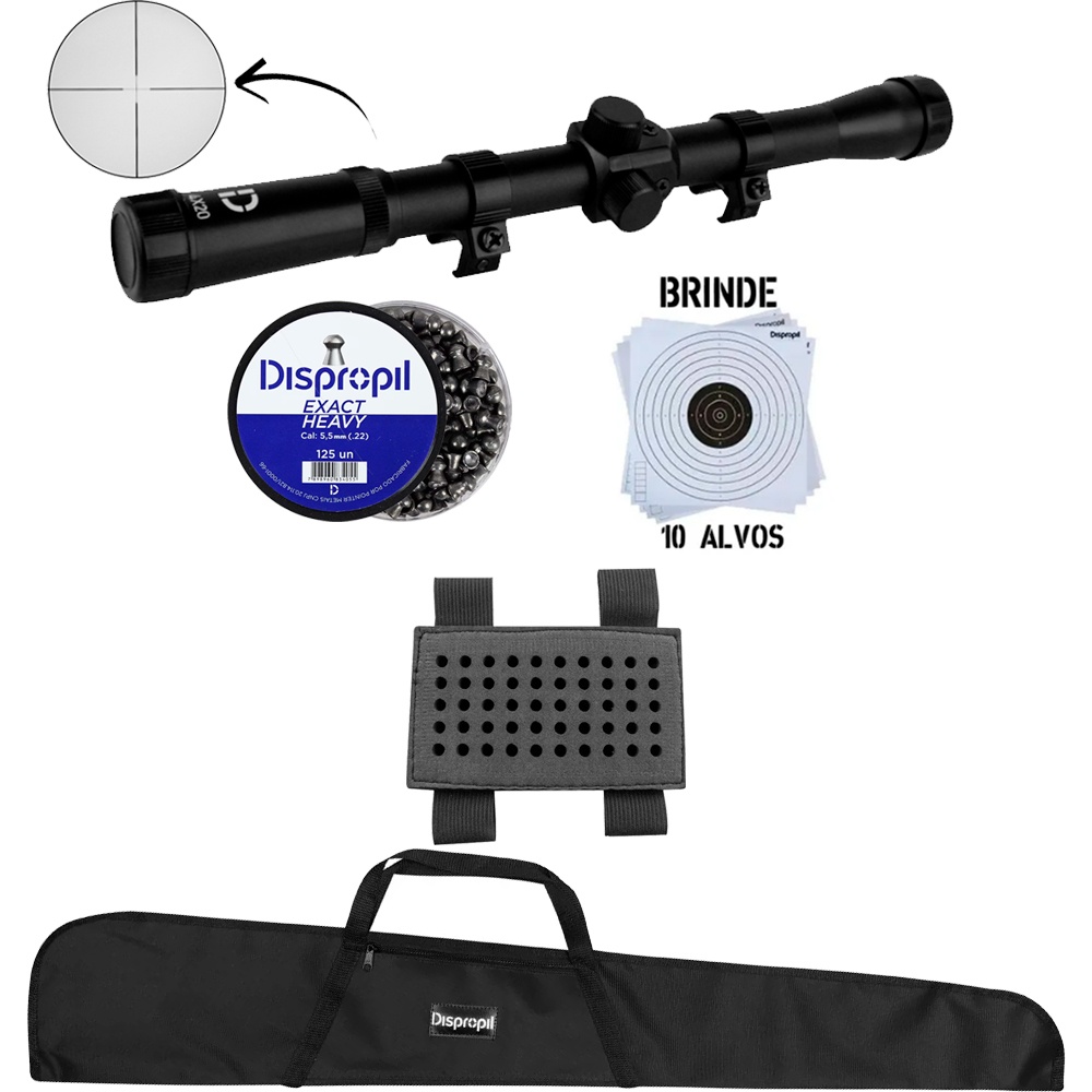 Luneta 4x20 Dispropil + Chumbinho + Capa + Porta chumbos + Alvo - Sports & Outdoors
