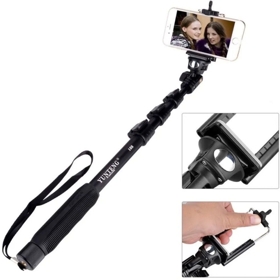 Bastão Pau De Self Profissional Reforçado 1,25 Metros Monopod Câmera Celular Self Yunteng Yt-188 NAO ACOMPANHA TRIPE
