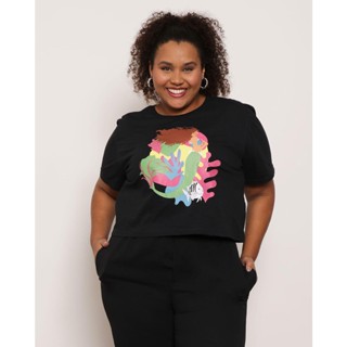 Blusa Cropped Feminina Plus Size Disney Pequena Sereia Disney Preta