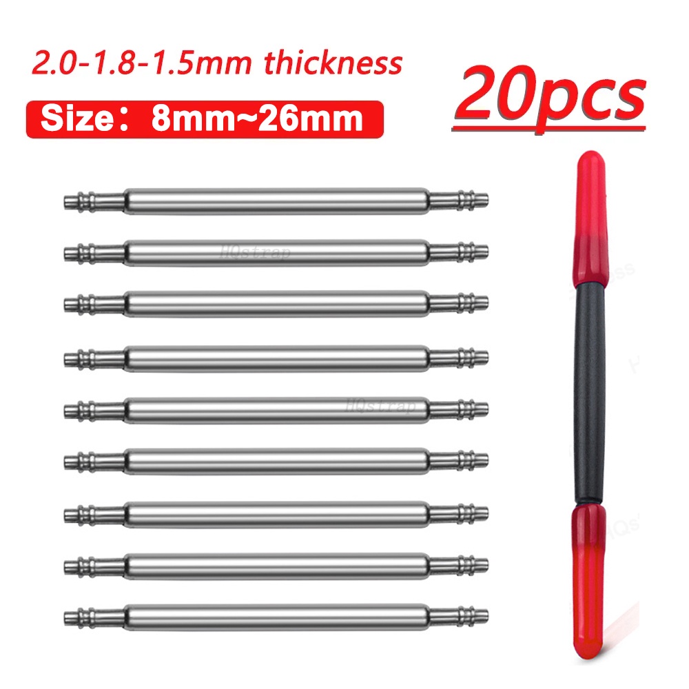 20pcs Pinos De Mola De Fita De Relógio 22mm 20mm 18mm 16mm Barras Aço Inoxidável Ligação De Correia Ferramenta De Reparo 1,5mm 1,8mm 2,0mm 8mm 10mm 12/14/17/19/21/23/24/25/26mm Relógios Acessórios