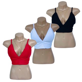 Kit 3 Cropped Feminino Suplex Alcinha Decotado Com Bojo