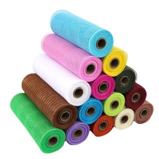 1 Rolo (9.1 M) Fita De Malha Decorativa De Natal PP Flor Embalagem Listra Intercolor Grinalda Cor Cebolinha Tecido De De