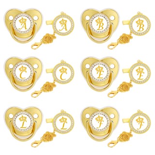 Crown 26 Letter Pacifier / Pacifier Bebê Diamante / Pacifier Bebê Silicone Pacifier Dourado / Brinquedo Teether Bebê