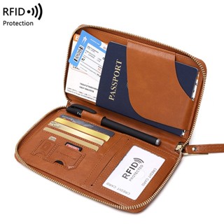 Novo porta-passaporte longo RFID Bolsa para documentos Bolsa multifuncional para passaporte de viagem com zíper Armazenamento de bilhetes