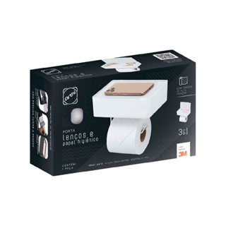 Porta Papel Higiênico Adesivo de Parede Branco Arthi 3 em 1