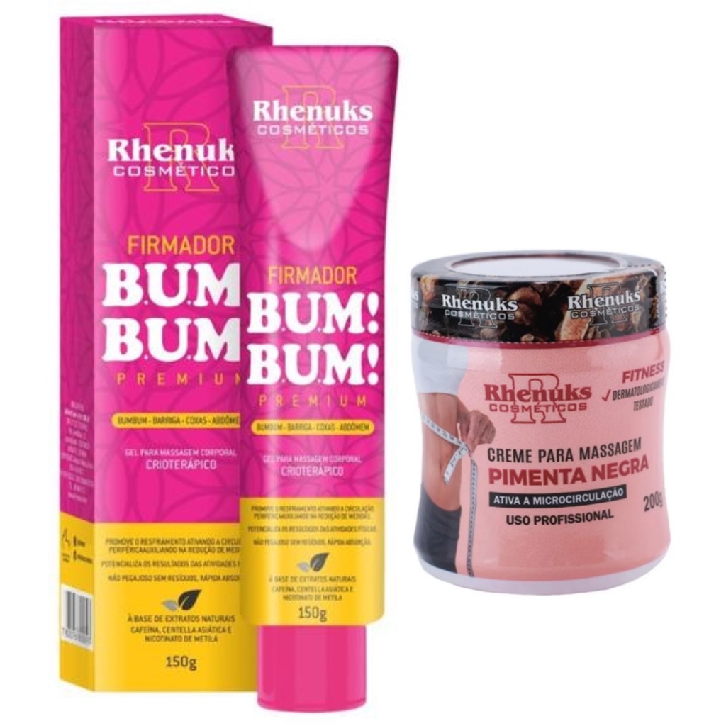 KIT BUMBUM PERFEITO COM 1 GEL PIMENTA NEGRA E 1 GEL FIRMADOR DE BUMBUM - RHENUKS