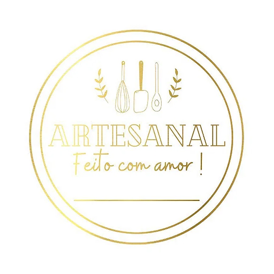 Adesivo Artesanal Feito com Amor - Ref.2000 - Hot Stamping - Dourado - 50 unidades - Stickr - Rizzo