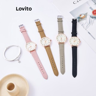 Lovito Casual Simples Conjunto de Relógio Feminino de Metal Quartzo L63AD291 (Marrom/Cinza/Rosa/Prata/Preto)